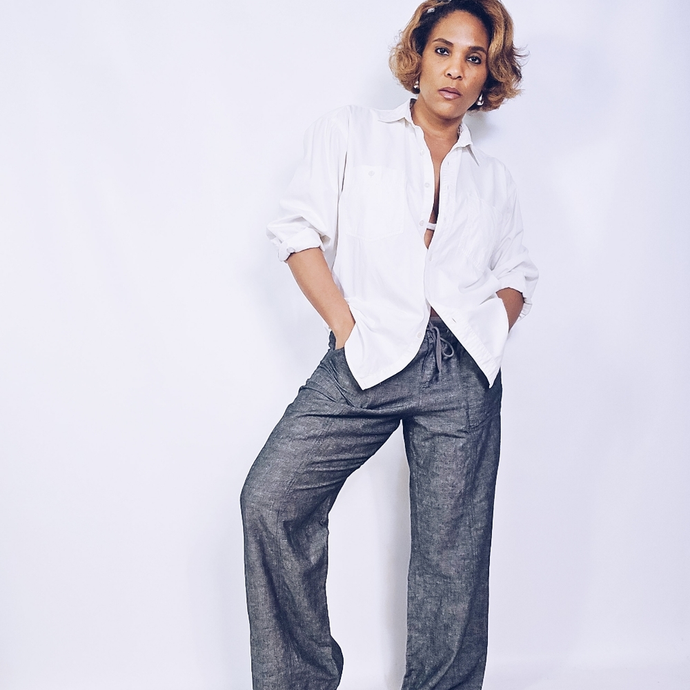 Linen Blend Drawstring Pants - image 1